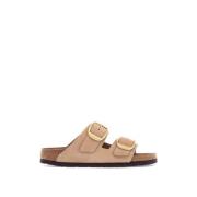 Dubbele Band Leren Slides Birkenstock , Beige , Dames