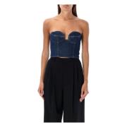 Denim Bustier Top Navy Aw24 Magda Butrym , Blue , Dames