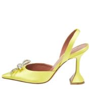 Pre-owned Satin heels Amina Muaddi Pre-owned , Yellow , Dames