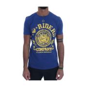 Stijlvol blauw ruitermotief katoenen T-shirt Frankie Morello , Blue , ...