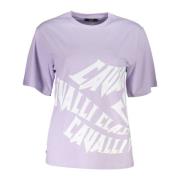 Elegante paarse print tee met logo Cavalli Class , Purple , Dames