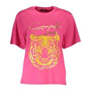 Elegant Roze Katoenen T-shirt met Handtekeningprint Cavalli Class , Pi...