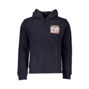 Blauwe Fleece Hoodie met Rits Napapijri , Blue , Heren