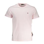 Elegant roze geborduurd T-shirt voor mannen Napapijri , Pink , Heren