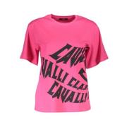 Chique roze katoenen T-shirt met handtekeningprint Cavalli Class , Pin...