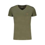 Groen Katoenen V-hals T-shirt met Print Aeronautica Militare , Green ,...