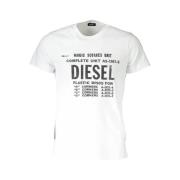 Wit Bedrukt T-Shirt met Ronde Hals Diesel , White , Heren