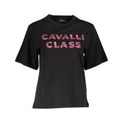 Elegant zwart katoenen T-shirt met handtekeningprint Cavalli Class , B...