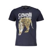 Blauw Katoen Logo Print T-Shirt Cavalli Class , Blue , Heren