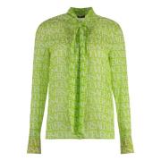 Zijden Strik Blouse Versace , Green , Dames