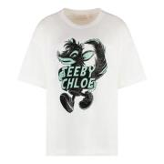 Katoenen T-shirt Geribbelde Kraag Print See by Chloé , White , Dames