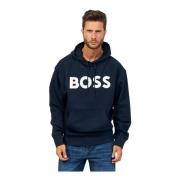 Blauwe hoodie met logoprint Boss , Blue , Heren