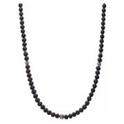 Beaded Necklace with Matte Onyx and Silver Nialaya , Gray , Heren