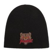 Zwarte Wol Ribgebreide Beanie Hoed Dsquared2 , Black , Heren