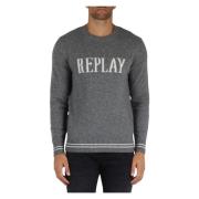 Premium Wollen Crewneck Trui Replay , Gray , Heren