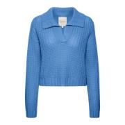 Blauwe Gebreide Trui Lielipw Pu Strik Part Two , Blue , Dames