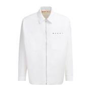 Witte Katoenen Shirt met Ritssluiting Marni , White , Heren