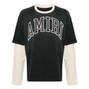 Zwart Crewneck Geborduurd Logo Lange Mouw Amiri , Black , Heren