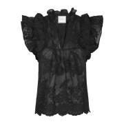 Elegante Geborduurde Blouse Zwart Neo Noir , Black , Dames