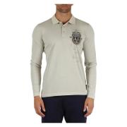 Regular Fit Katoenen Polo met Lange Mouwen Aeronautica Militare , Beig...