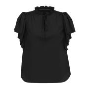 Ruche Top Blouse met Striknek Co'Couture , Black , Dames