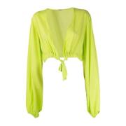 Groene blouse met lange mouwen en knoop Fracomina , Green , Dames