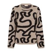 Taupe Patroon Pullover Sweater Freequent , Beige , Dames