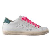 Witte Leren Sneakers met Roze Details P448 , White , Dames