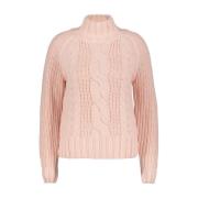 Turtle Cable Sweater Pink Red Button , Pink , Dames