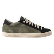 Groene Leren Sneakers met Zwarte Details P448 , Green , Heren