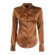 Bruine satijnen stretch shirt voor vrouwen Pinko , Brown , Dames