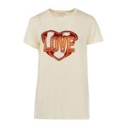 Dames T-shirt, Korte Mouw, Wit, Hart Patrizia Pepe , Beige , Dames