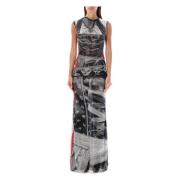 Mesh Maxi Jurk Drindl Print Ottolinger , Multicolor , Dames