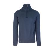 Blauwe Wol Slim Fit Half-Zip Sweater Paolo Pecora , Blue , Heren