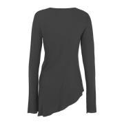 Zijden Stretch Grafiet Boothals Top Cortana , Black , Dames