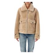 Omkeerbare Shearling Aviator Peacoat Kameel Urbancode , Beige , Dames