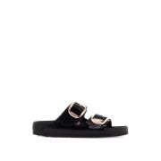 Roségouden Gesp Leren Slides Birkenstock , Black , Dames