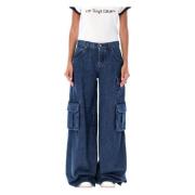 Cargo Wide Leg Deep Blue Jeans Off White , Blue , Dames