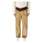 Bruine Wijde Pijp Broek Distressed Katoen Magliano , Beige , Heren