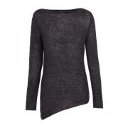 Asymmetrische Alpaca Merino Zijde Trui Cortana , Black , Dames