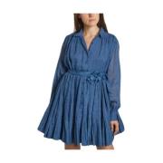 Blauwe Katoenen Ruffle Jurk Mes Demoiselles , Blue , Dames