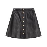 Luxe Lamsvacht A-Lijn Leren Rok Busnel , Black , Dames