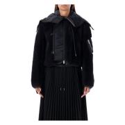 Teddy Cropped Bomber Zwart Buitenkleding Sacai , Black , Dames