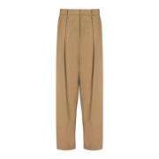 Geplooide katoenen broek Balmain , Beige , Dames