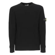 Zwarte Wollen Trui Ronde Hals Lange Mouw Stone Island , Black , Heren