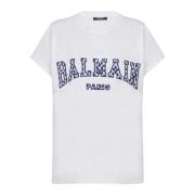 T-shirt met gingham ruit in Parijse stijl Balmain , White , Dames