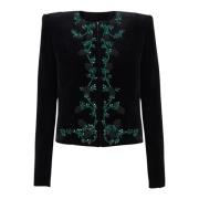 Zwarte geborduurde fluwelen jas Balmain , Black , Dames