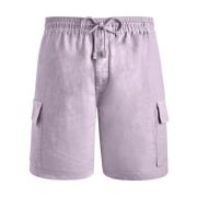 Solide Linnen Cargo Bermuda Shorts Vilebrequin , Purple , Heren