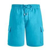 Solide Linnen Cargo Bermuda Shorts Vilebrequin , Blue , Heren