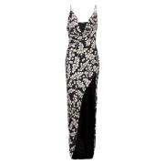 Lange jurk met rode bessenprint Balmain , Black , Dames